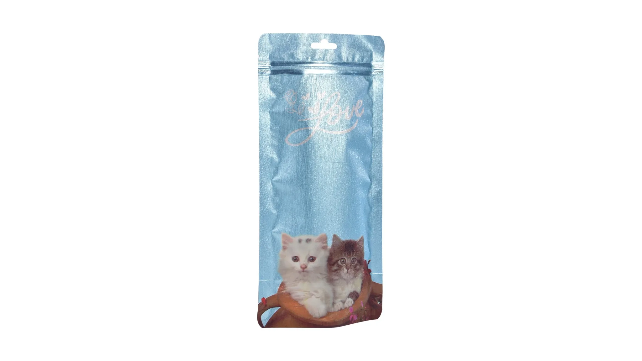 Light blue pet treat zipper pouch on white background
